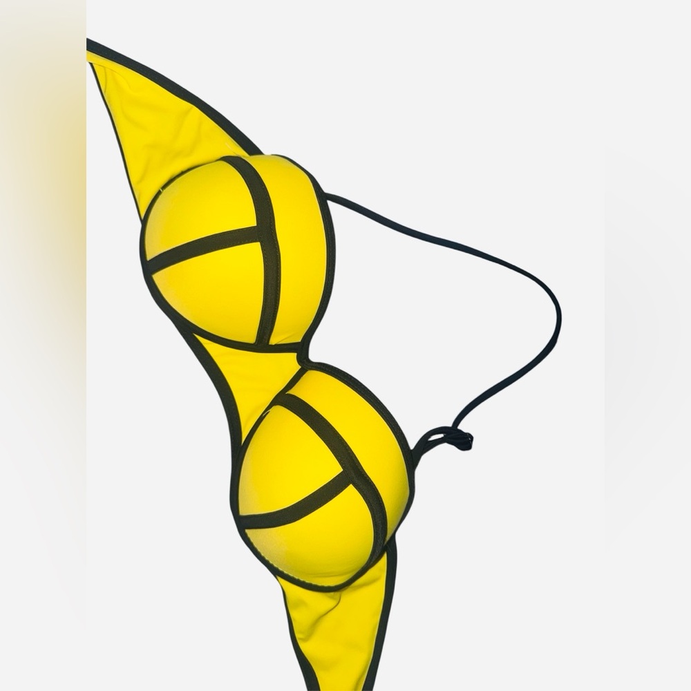 Yellow Contrast-Trim Push-Up Bikini Top - Women Swim size Medium